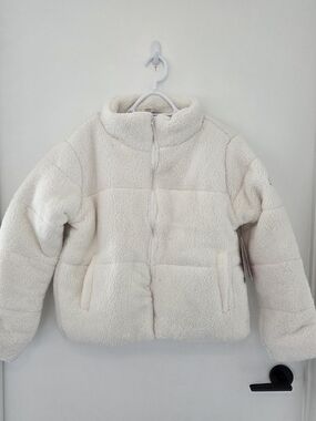 Women's Cream Sherpa Puffer Jacket - Cozy Zip Front